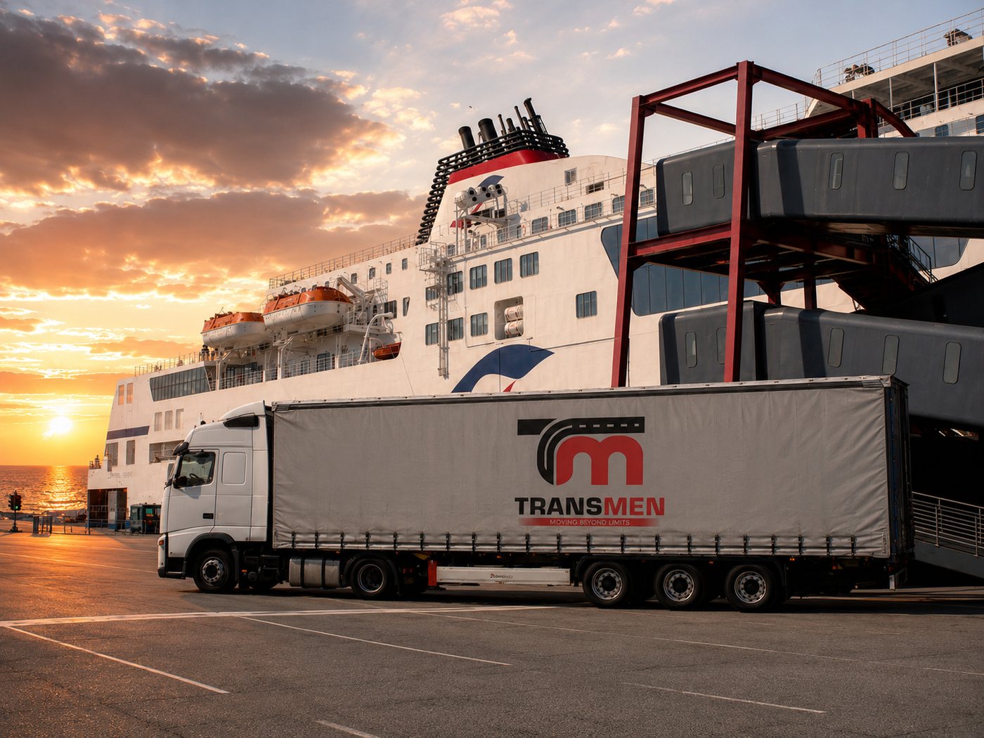 Camion Transmen la ferry pentru curse internaționale